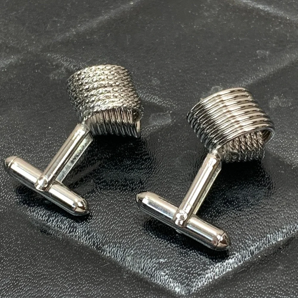 Vintage Silver Tone Woven Knot Cufflinks‎ and Tie Tack Clutch Set Mens Formal
